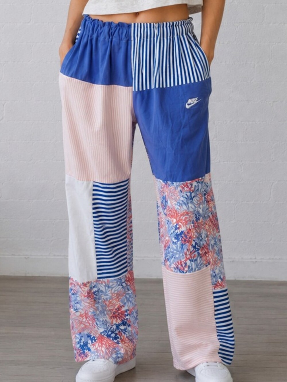 Upcycled- Seaside Mosaic Patchwork High-waisted Pants